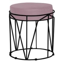 Puff Decorativo Sala de Estar Base Preto Chloe Veludo Rosê G41 - Gran Belo