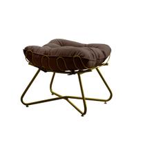 Puff Decorativo Sala de Estar Caim Base de Ferro Dourado Suede Marrom G41 - Gran Belo