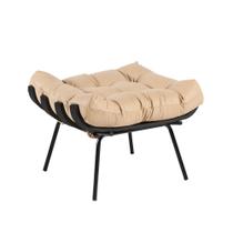 Puff Decorativo Sala de Estar Costela Base Preta Couro Bege G34 - Gran Belo Puff Decorativo Sala de Estar Costela Base Preta Couro Bege G34 - Gran Belo