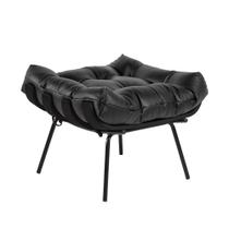 Puff Decorativo Sala de Estar Costela Base Preta Couro Preto G34 - Gran Belo Puff Decorativo Sala de Estar Costela Base Preta Couro Preto G34 - Gran Belo