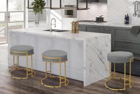 Puff Decorativo Sarah Sala E Recepção Metal Dourado Linho