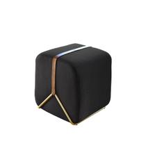 Puff Decorativo Slim Base Cromada Ouro e Linho Puff Decorativo Slim Base Cromada Ouro e Linho
