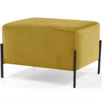 Puff Decorativo Status Base Preto Fosco Veludo Amarelo - CasaePoltrona