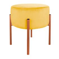 Puff Decorativo Suede Amarelo Base Metálica Cobre - Vallisa Decor