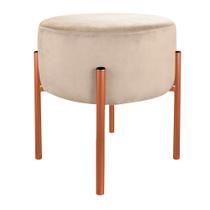 Puff Decorativo Suede Bege Base Metálica Cobre - Vallisa Decor