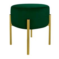 Puff Decorativo Suede Verde Base Metálica Dourada - Vallisa Decor