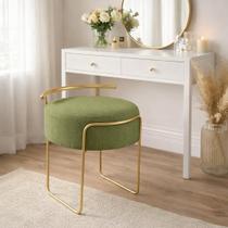 Puff Decorativo Theo para Sala de Estar Recepção Tecido Linho Cor:Verde Claro