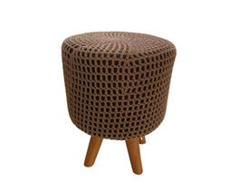 Puff em Crochê Marron Claro Pés Palito Madeira Maciça