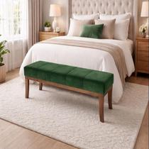 Puff em Veludo Verde 140 cm Requadro Imbuia Lucia Puff em Veludo Verde 140 cm Requadro Imbuia Lucia