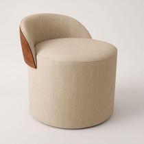 Puff Encosto material sintético Linho Orgânico Sala Redondo Quarto Banco Bege