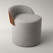 Puff Encosto material sintético Linho Orgânico Sala Redondo Quarto Banco Cor:Cinza