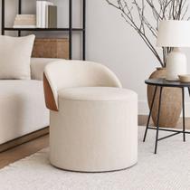 Puff Encosto material sintético Linho Sala Orgânico Quarto Redondo Banco Cor:Cinza