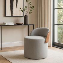 Puff Encosto material sintético Linho Sala Orgânico Quarto Redondo Banco Cor:Cinza