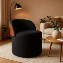 Puff Encosto material sintético Redondo Suede Sala Penteadeira Quarto Cor:preto