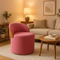 Puff Encosto material sintético Redondo Suede Sala Penteadeira Quarto Cor:rose