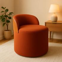 Puff Encosto material sintético Redondo Suede Sala Penteadeira Quarto Cor:terracota