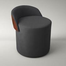 Puff Encosto material sintético Suede Redondo Confortável Sala Moderno Cinza Escuro