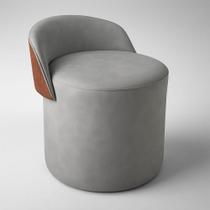 Puff Encosto material sintético Suede Redondo Confortável Sala Moderno Cinza Puff Encosto material sintético Suede Redondo Confortável Sala Moderno Cinza