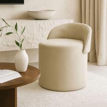 Puff Encosto Redondo Linho Confortável Sala Quarto Moderno Bege