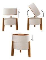 Puff Estilo mesinha em Tecido boucle Bege Com Pés em madeira maciça1uni