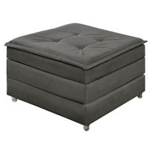 Puff Estofado Cinza Com Espuma D23 Que Vira Cama Solteiro Colchão Para Descanso Quarto Sala Com Bau e Rodinha