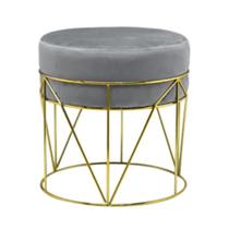 Puff Estofado Cinza com Estrutura de Metal Dourado - Referência 583-021 Banco decorativo