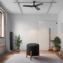 Puff Estofado Decorativo Para Sala Redondo Madrid material sintético Preto