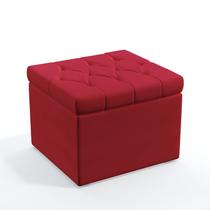 Puff Estofado Decorativo Quasar Com Capitonê Para Sala de Estar Sued Vermelho Aradecor
