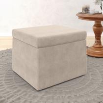 Puff Estofado Decorativo Quasar para Sala de Estar Sued Bege Aradecor