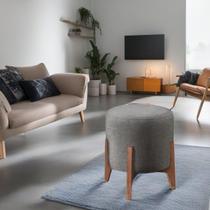 Puff Estofado Decorativo Redondo Sala de Estar Londres Suede