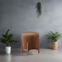 Puff Estofado Decorativo Redondo Sala De Estar Londres Suede capuccino