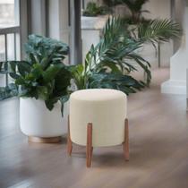 Puff Estofado Decorativo Sala Redondo Luxo Londres Linho marfim Puff Estofado Decorativo Sala Redondo Luxo Londres Linho marfim