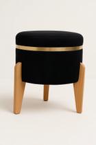 Puff Estofado Decorativo Veludo Preto Berlim 3 Pés de Madeira