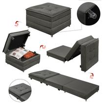 Puff Estofado Dobrável 3 em 1 Vira Cama Solteiro Versátil Confortável para quarto escritório Resistente Com Rodízios Rodinhas E Baú