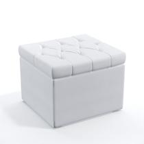 Puff Estofado Quasar Com Capitonê Para Sala de Estar Couro Branco Aradecor