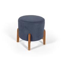 Puff Estofado Redondo em Madeira Maciça Berlim Azul Straub Web