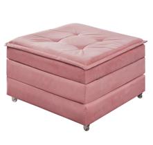 Puff Estofado Rosa Com Espuma D23 Que Vira Cama Solteiro Colchão Para Descanso Quarto Sala Com Bau e Rodinha