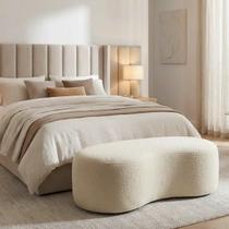 Puff Feijão Design Orgânico Sala Quarto Tecido Boucle Aveludado Multiuso Recamier Cor:Bege