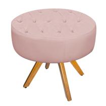 Puff Fernanda Base Giratória de Madeira Sala de Estar Recepção Suede Rosê