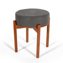 Puff Flex Vira Mesa de Centro Estofado Redondo em Madeira Maciça Liz Cinza Kaiber Estofados