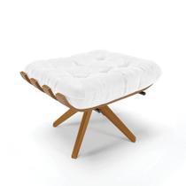 Puff Giratório Costela Corano Branco Base Madeira
