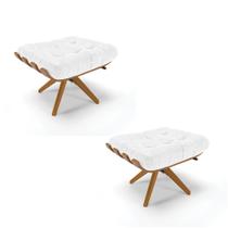 Puff Giratório Costela kit 2 Sintético PU Branco Base de Madeira MA30 M11 - D'Rossi