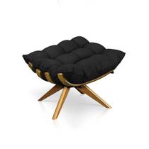 Puff Giratório Costela Suede Base Madeira Drossi - Preto