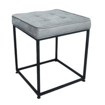 Puff Industrial Cubo Suede Cinza