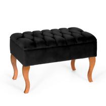 Puff Inglês Retangular com Pés Estilo Luiz XV - 4002 Preebel Preto Puff Inglês Retangular com Pés Estilo Luiz XV - 4002 Preebel Preto