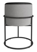 Puff Iron Argola Ferro Preto Fosco Banqueta Em Linho Cinza Couro Preto