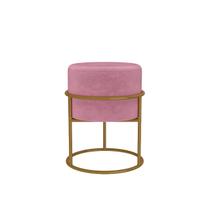 Puff Iron Base Ferro Argola Dourada Metalizada Veludo Rosa