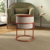 Puff Iron Em Couro Base Argola De Cobre Metalizado Bege/caramelo Puff Iron Em Couro Base Argola De Cobre Metalizado Bege/caramelo