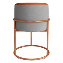 Puff Iron Em Couro E Linho Base Cobre Metalizado Cinza/Caramelo