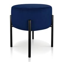 Puff Iron Suede Azul Marinho Base Preto Palito Puff Iron Suede Azul Marinho Base Preto Palito
